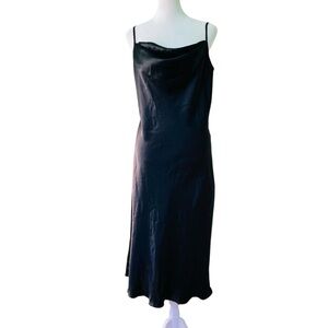 Bebe Slip Dress Gown Black Satin Cowl Neck Spaghetti Strap‎ Midi (Size M)